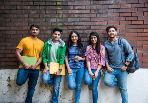 Education is fun – Cheerful Indian asian young students enjoying togetherness in college campus CUET 2025